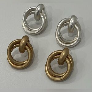 Silver- and Gold-Tone Double Hoop Knot Pierced Earrings, 2 Pairs